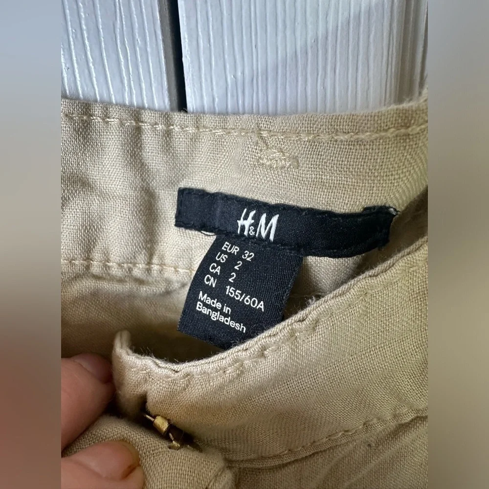 H&M Linen Blend Pants Size 2 Beige Tapered Lightweight Minimalist